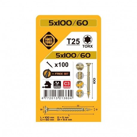 CHIPBOARD SCR T25 5.0X100/60 RSP(100