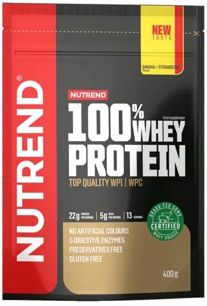 Nutrend - Odżywka Białkowa 100% Whey Protein, Banan + Truskawka, Proszek 400g