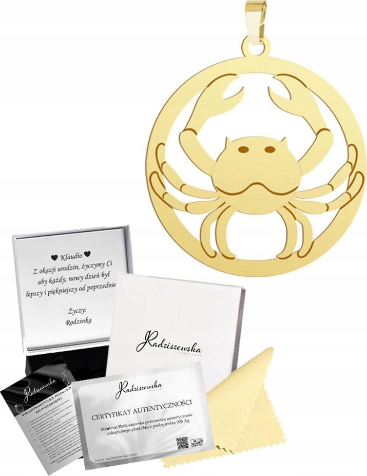 Radziszewska Jewellery Zawieszka Złota Znak Zodiaku RAK Srebro 925 Prezent Dedykacja Gratis