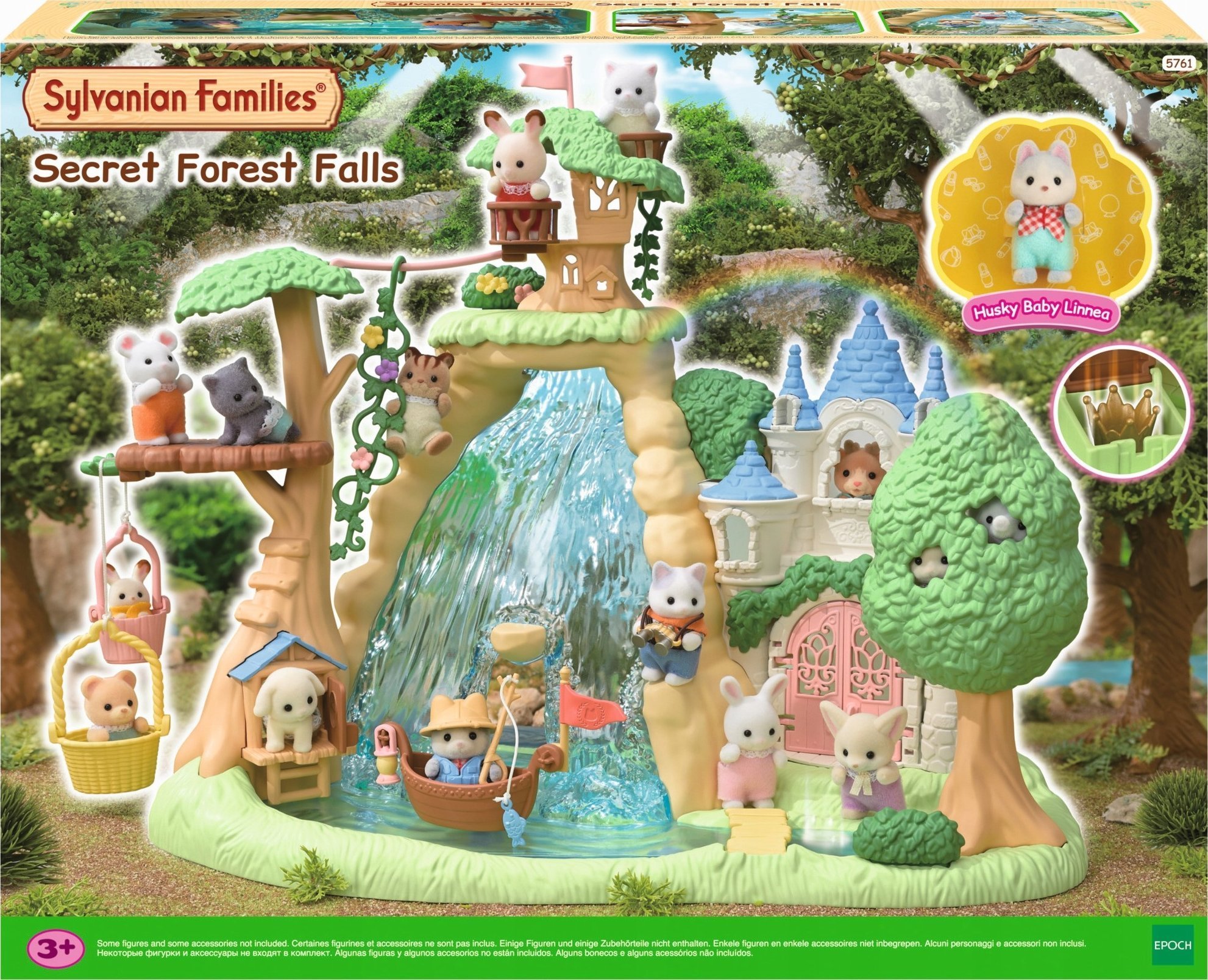 Figurka Epoch Sylvanian Families - Wyspa z wodospadem Secret Forest + figurka pieska husky (5761)