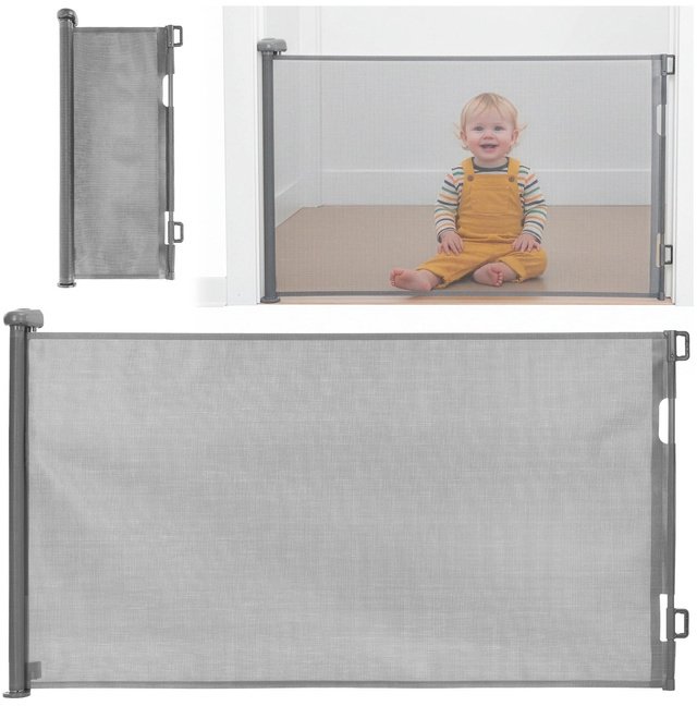 Bramka zabezpieczająca na schody 80 cm zwijana roleta do drzwi barierka ochronna szara UNIWERSALNY