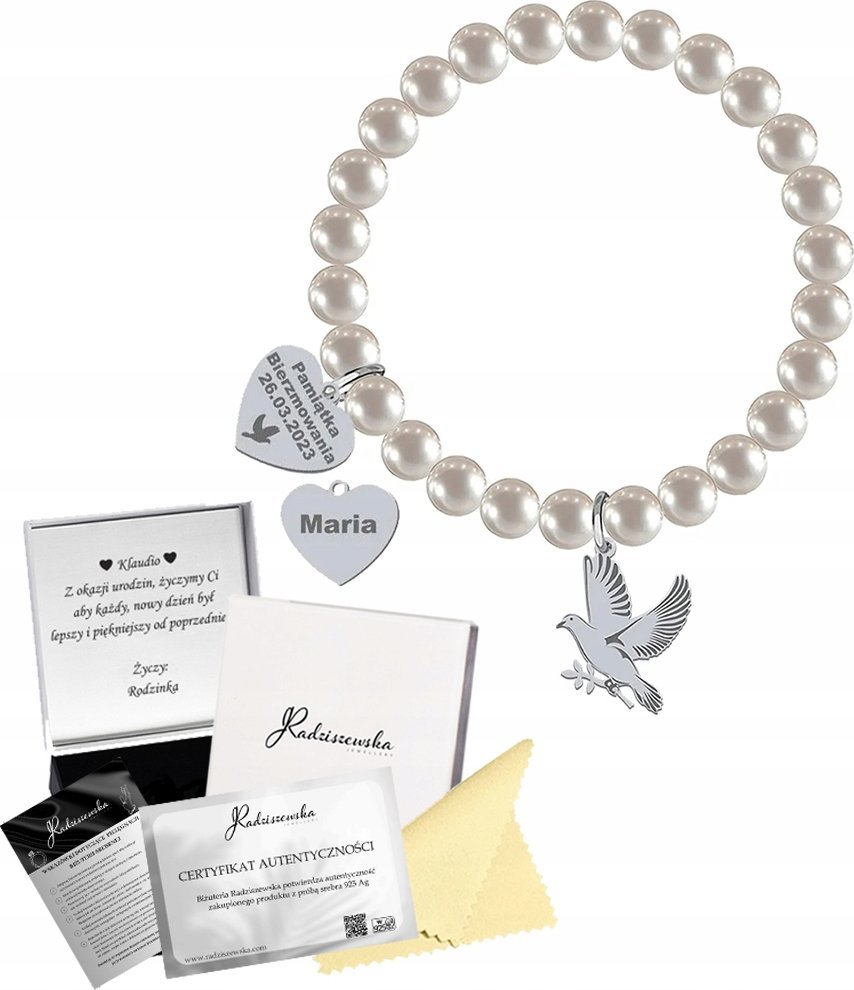 Radziszewska Jewellery Bransoletka Duch Święty Perły Uniwersalna Prezent na Bierzmowanie Srebro