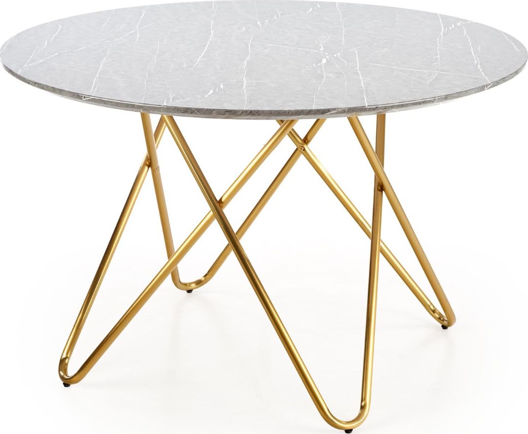 Halmar Stół BONELLO 120 okrągły szary marmur na złotych nogach HALMAR