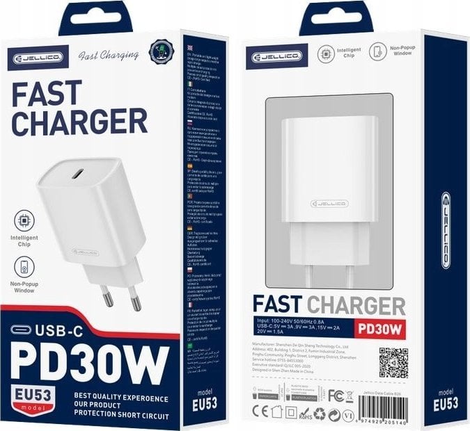 Ładowarka Jellico JELLICO ładowarka sieciowa EU53 PD 30W 1xUSB-C Biały