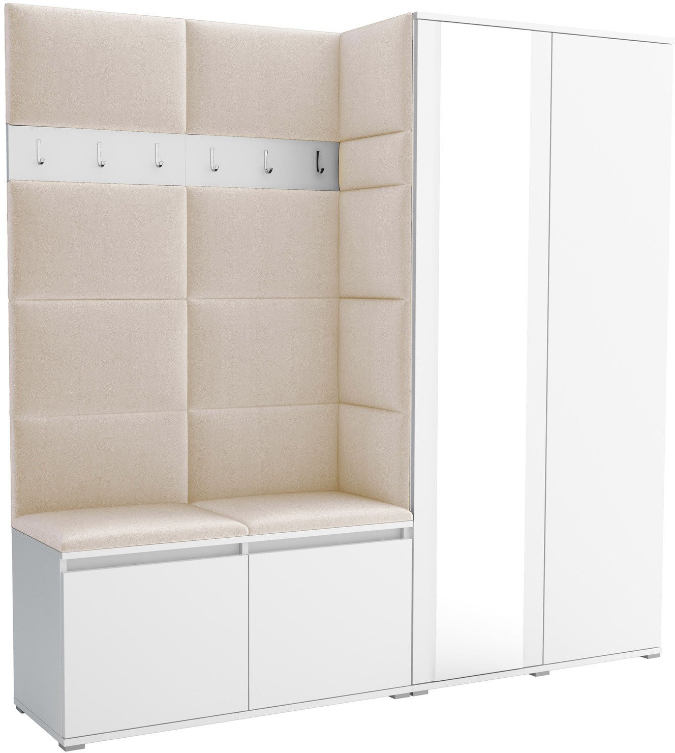 Tapicerowana garderoba Noris IV z lustrem - kolor biały + tkanina Trinity 01