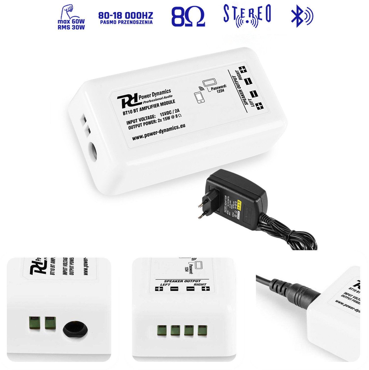 Kompaktowy wzmacniacz stereo 60W BT10 Power Dynamics one size