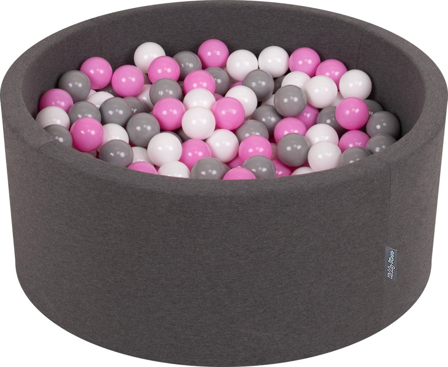 KiddyMoon KiddyMoon Suchy basen okrągły z piłeczkami 7cm 90x40 ciemnoszary: szary-biały-róż 90x40cm/200piłek Zabawka basen piankowy