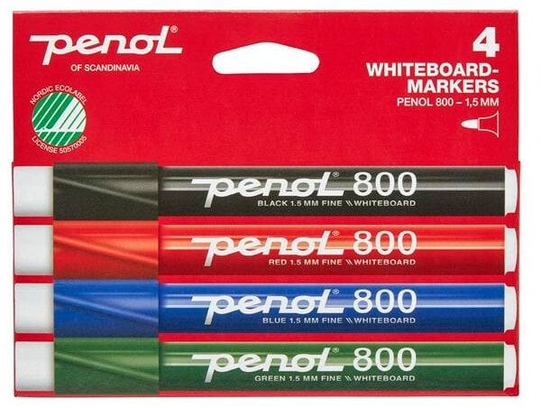 Whiteboardmarker Penol 800 1,5mm ass. 4stk/sæt svanemærket - (4 stk.)