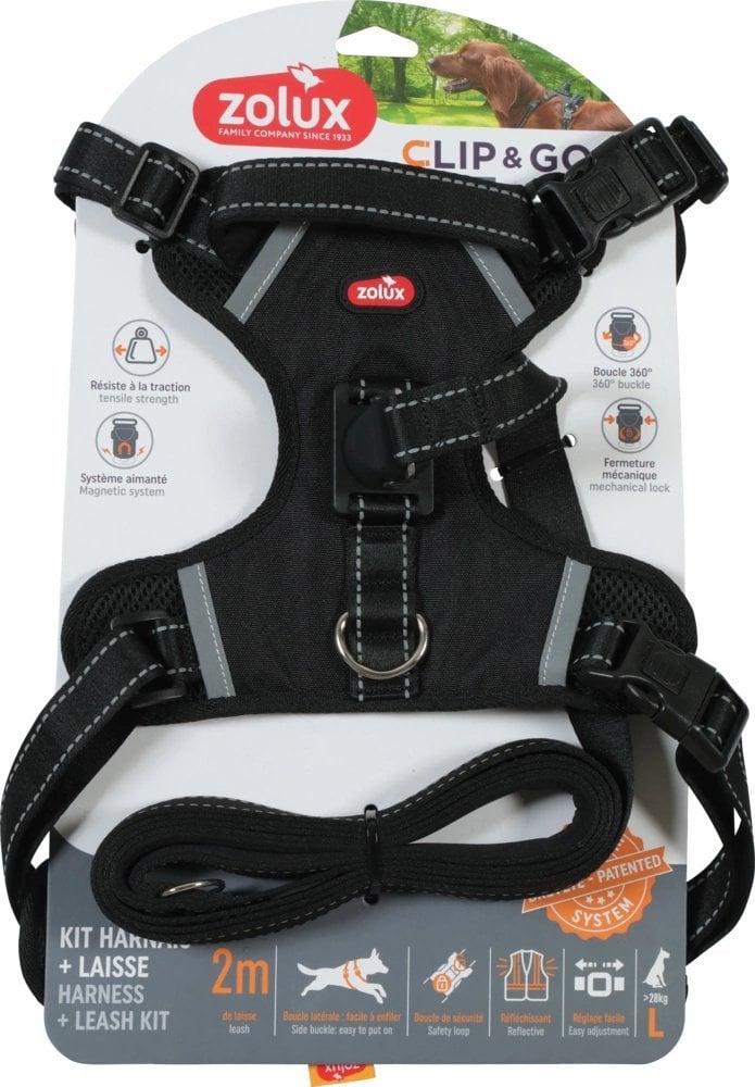 ZOLUX Zestaw szelki + smycz dla psa CLIP&GO L czarny