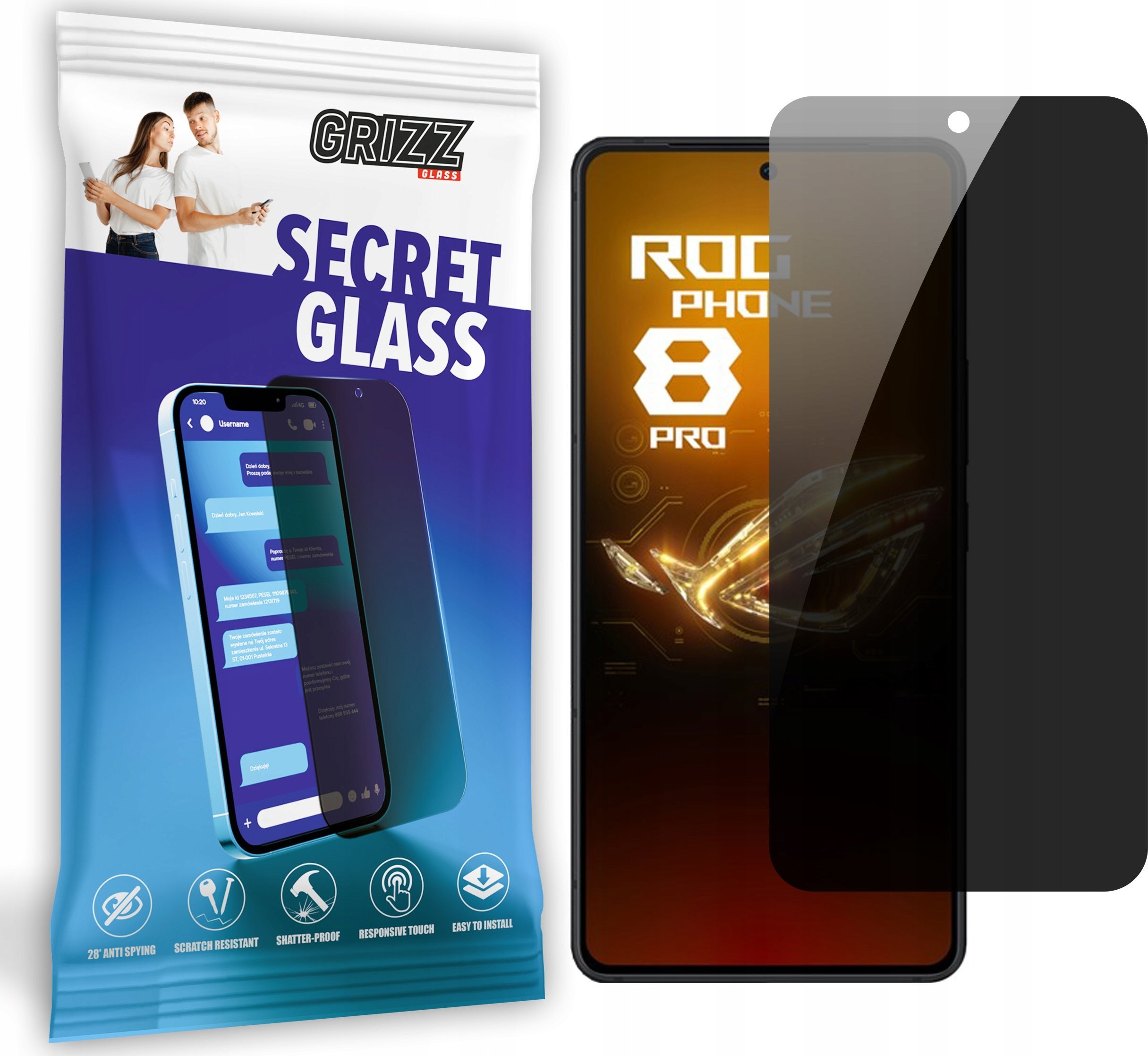 GrizzGlass Szkło prywatyzujące GrizzGlass SecretGlass do Asus ROG Phone 8 Pro