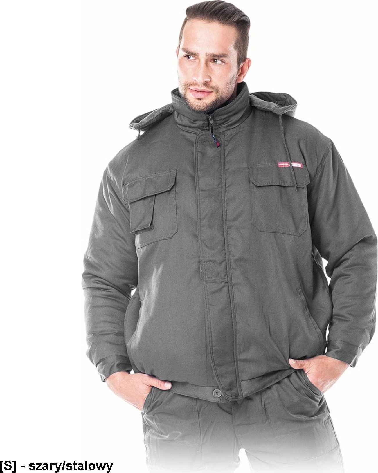 R.E.I.S. KMO-PLUS - Kurtka zimowa Master do pasa, dopinany kaptur - szary/stalowy 2XL