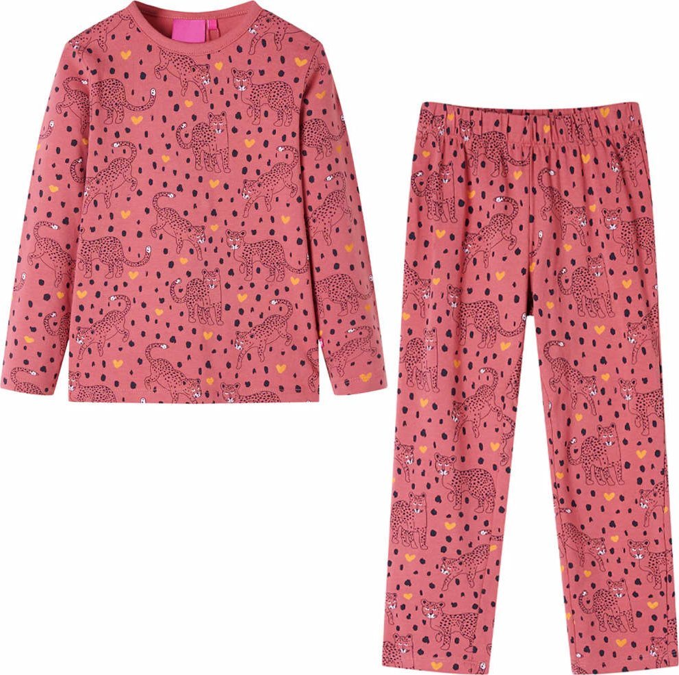 vidaXL Piżamka dziecięca z długimi rękawami, stary róż, 92