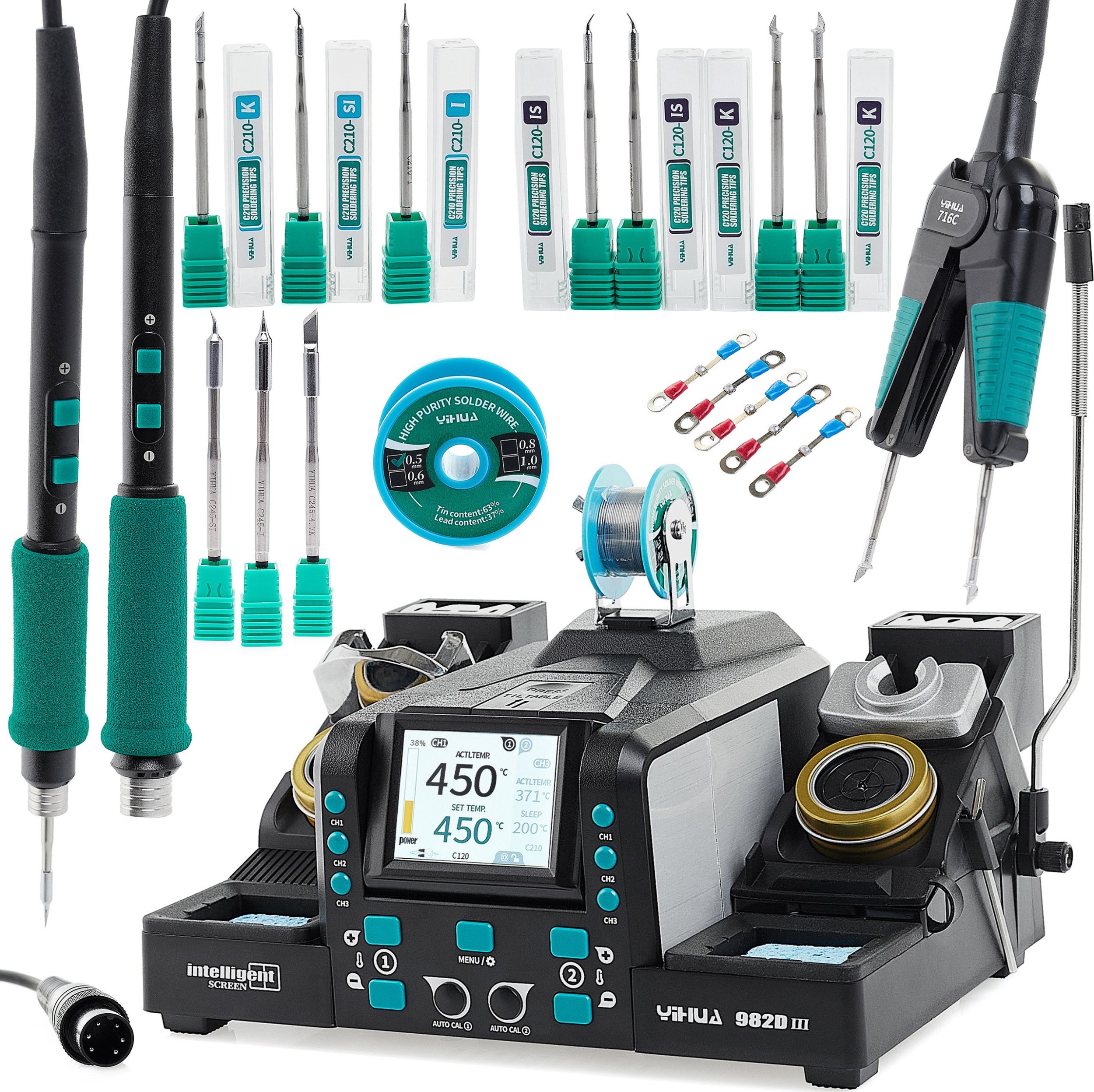 Stacja Lutownicza Yihua 982D-III 2w1 Kolbowa 210W Termopęseta 130W 10x Grot