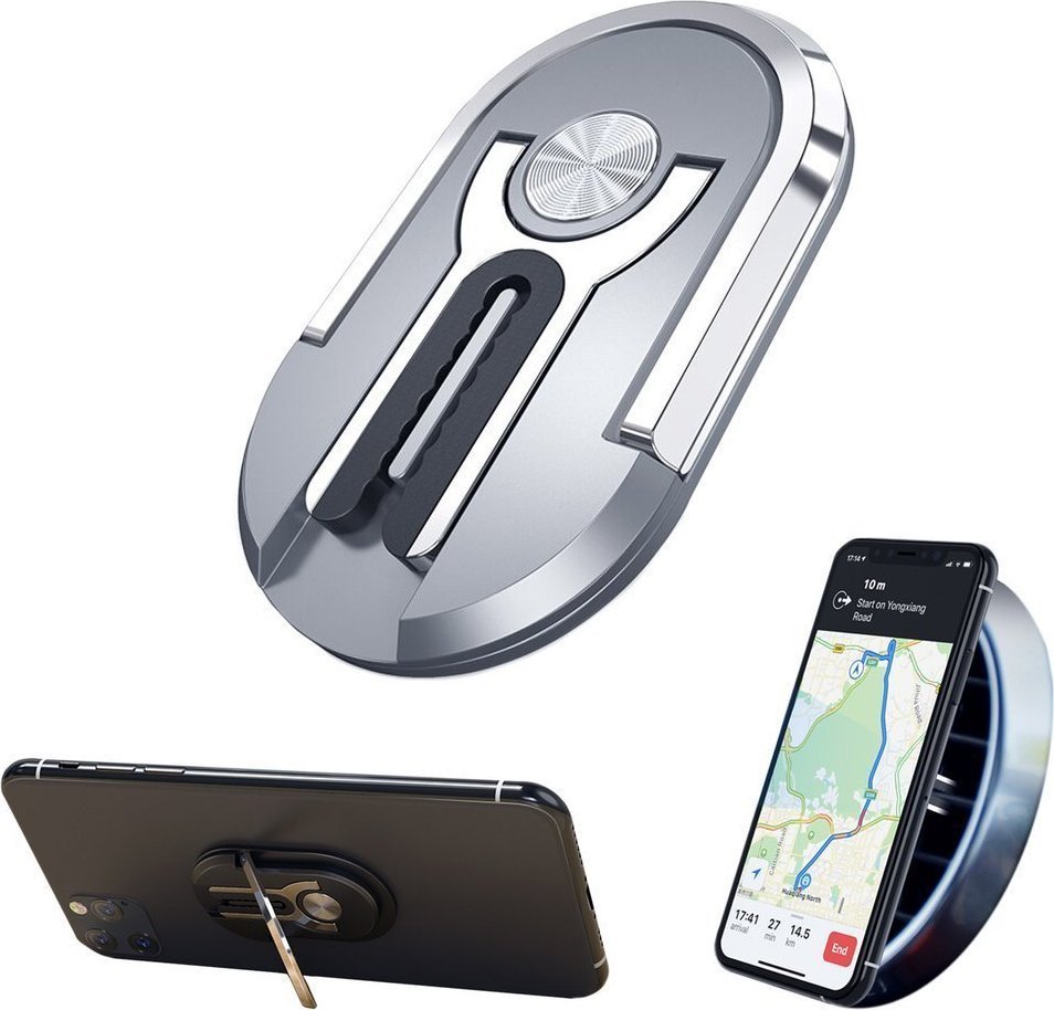 Strado Wielofunkcyjny uchwyt pierścień na palec i kratkę nawiewu do telefonu (Srebrny)