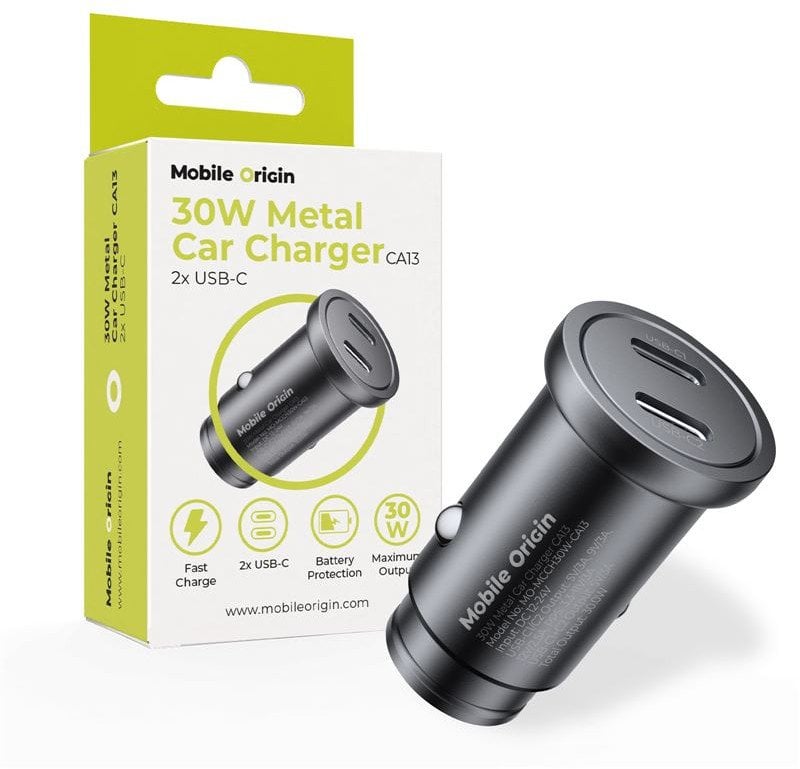 Mobile Origin Metal Car Charger 30W, CA13 - 2x USB-C