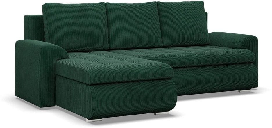 Narożnik rozkładany, lewy, Bosco, sztruks, 230x159x89 cm, butelkowa zieleń | TYLETEGOTU