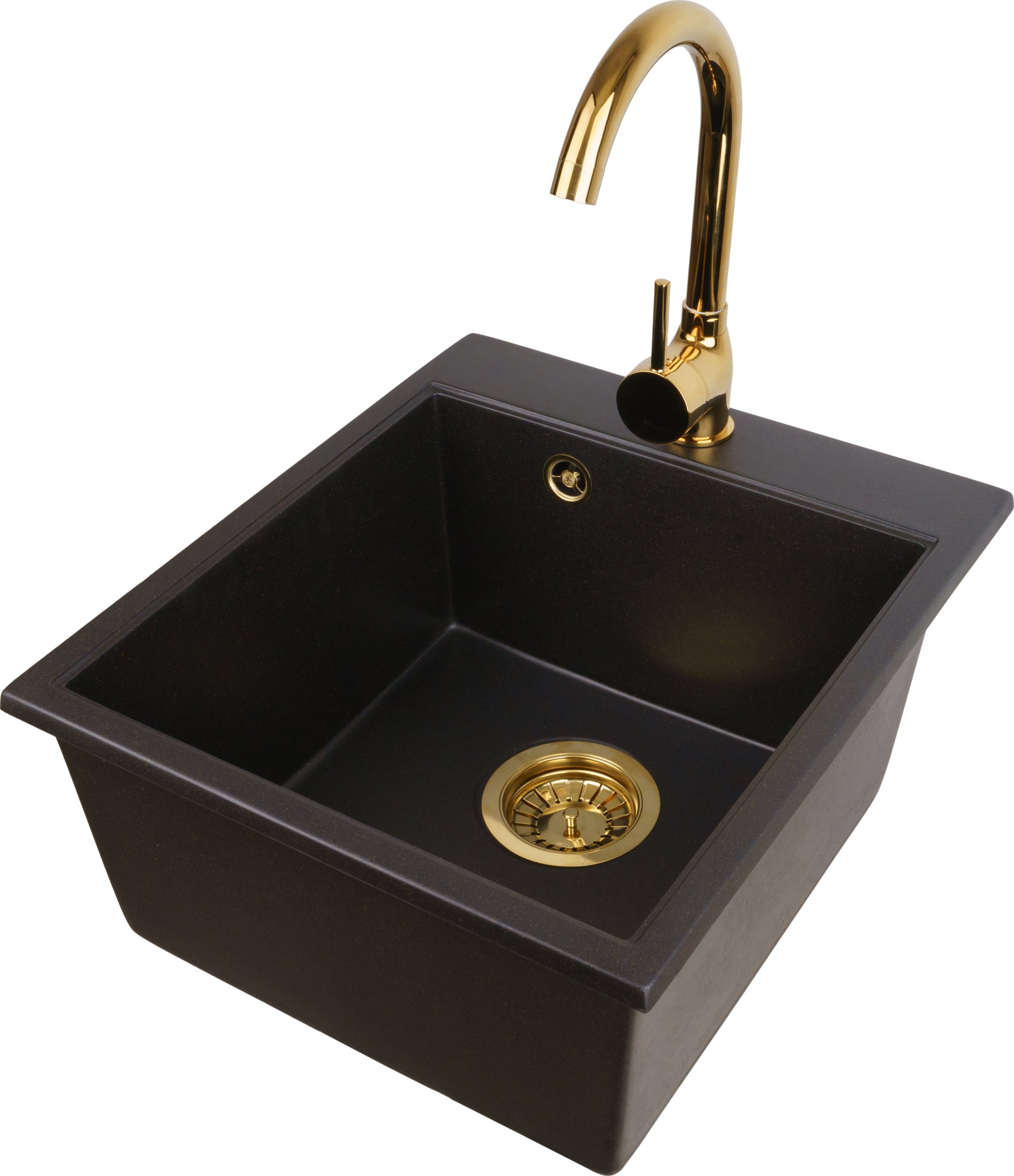 Zlewozmywak PREHNIT Zlewozmywak jednokomorowy COBALT złoty metalik + bateria złota BETA