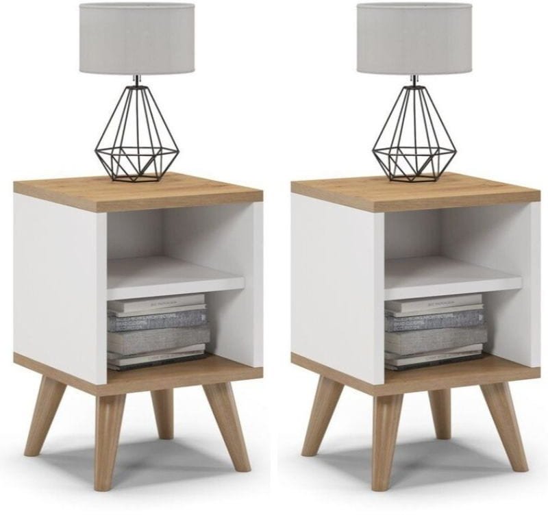 Szafki nocne, 2 sztuki, otwarte, SKAND, 30x30x45 cm, biel, dąb, mat | TYLETEGOTU