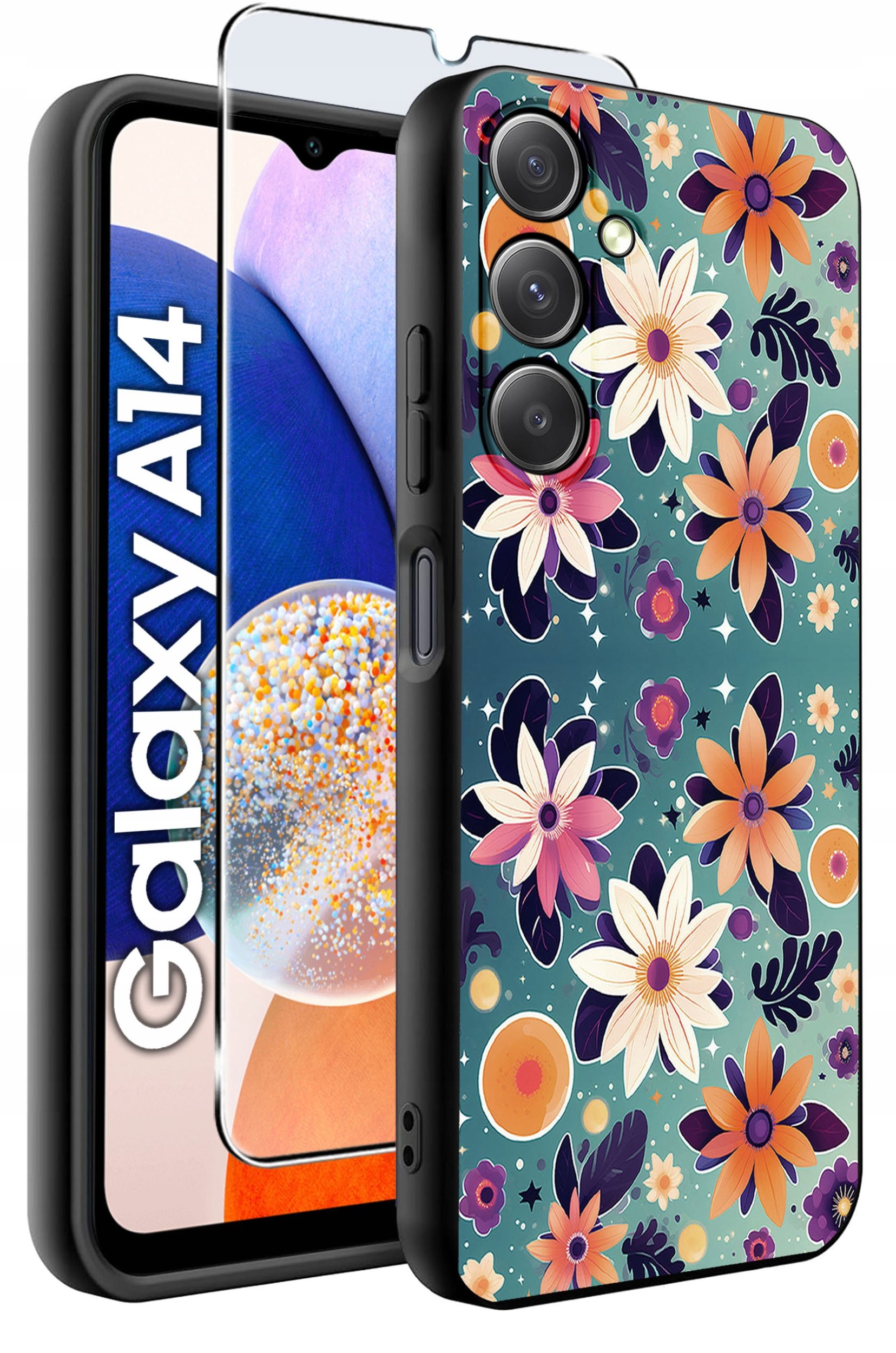 ETUI do Samsung A14 5G WZORY | SILIKONOWE MATT CASE + SZKŁO HARTOWANE 9H