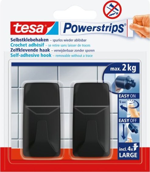 Tesa Haczyki samoprzylepne tesa POWERSTRIPS prostokątne 2kg, czarne