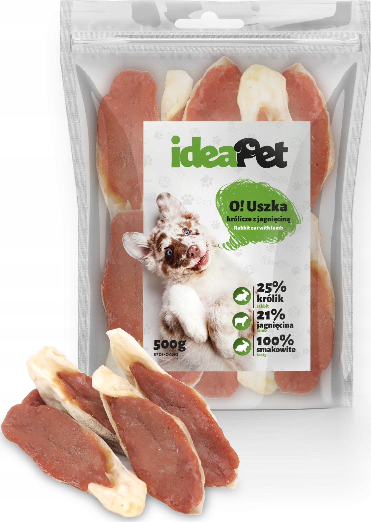 IdeaPet IDEAPET 500g USZKA KRÓLICZE Z JAGNIĘCINĄ