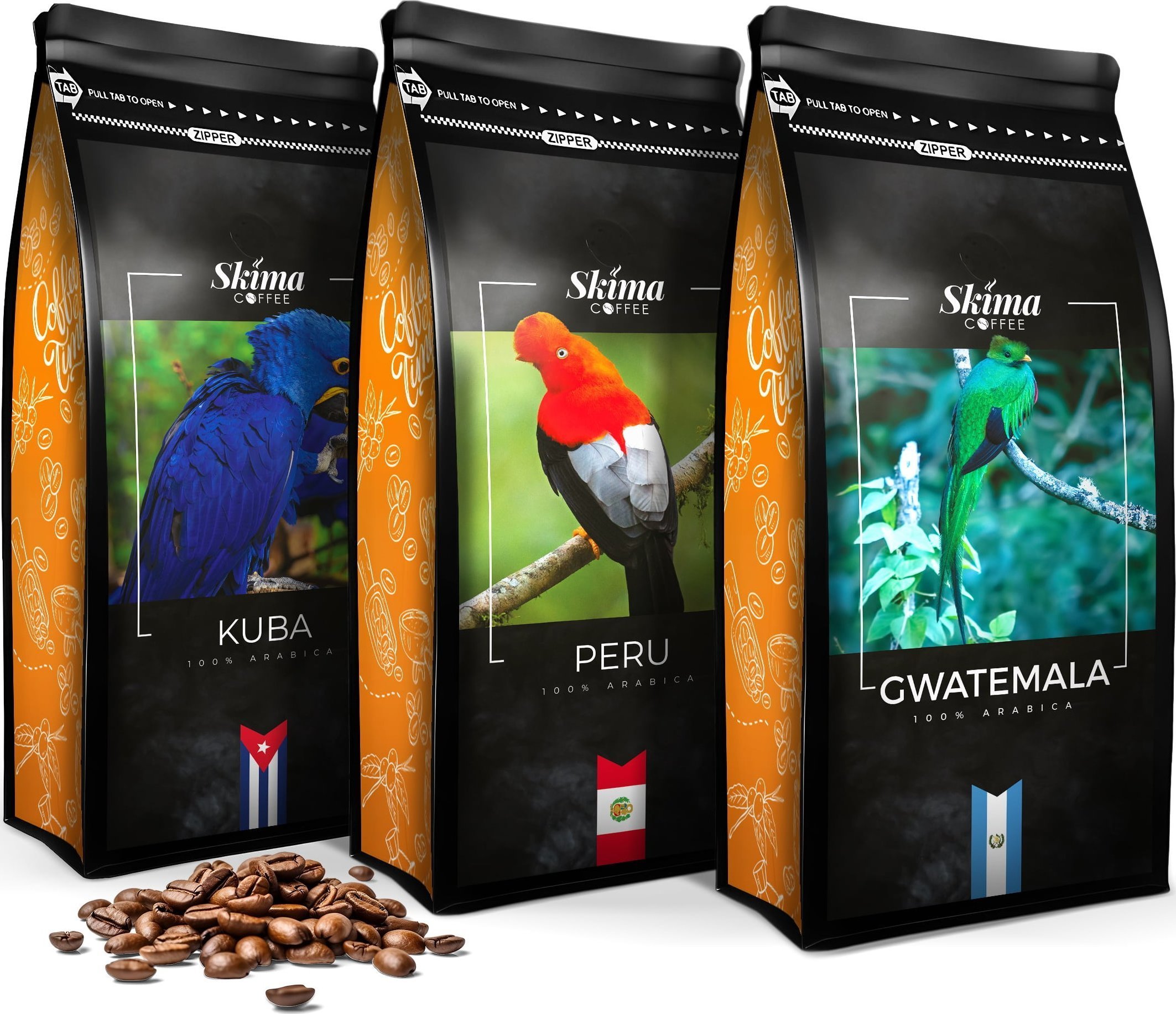 Kawa ziarnista SkimaCoffee Zestaw Kawa ziarnista 1kgX3 KUBA/PERU/GWATEMALA Świeżo Palona do ekspresu