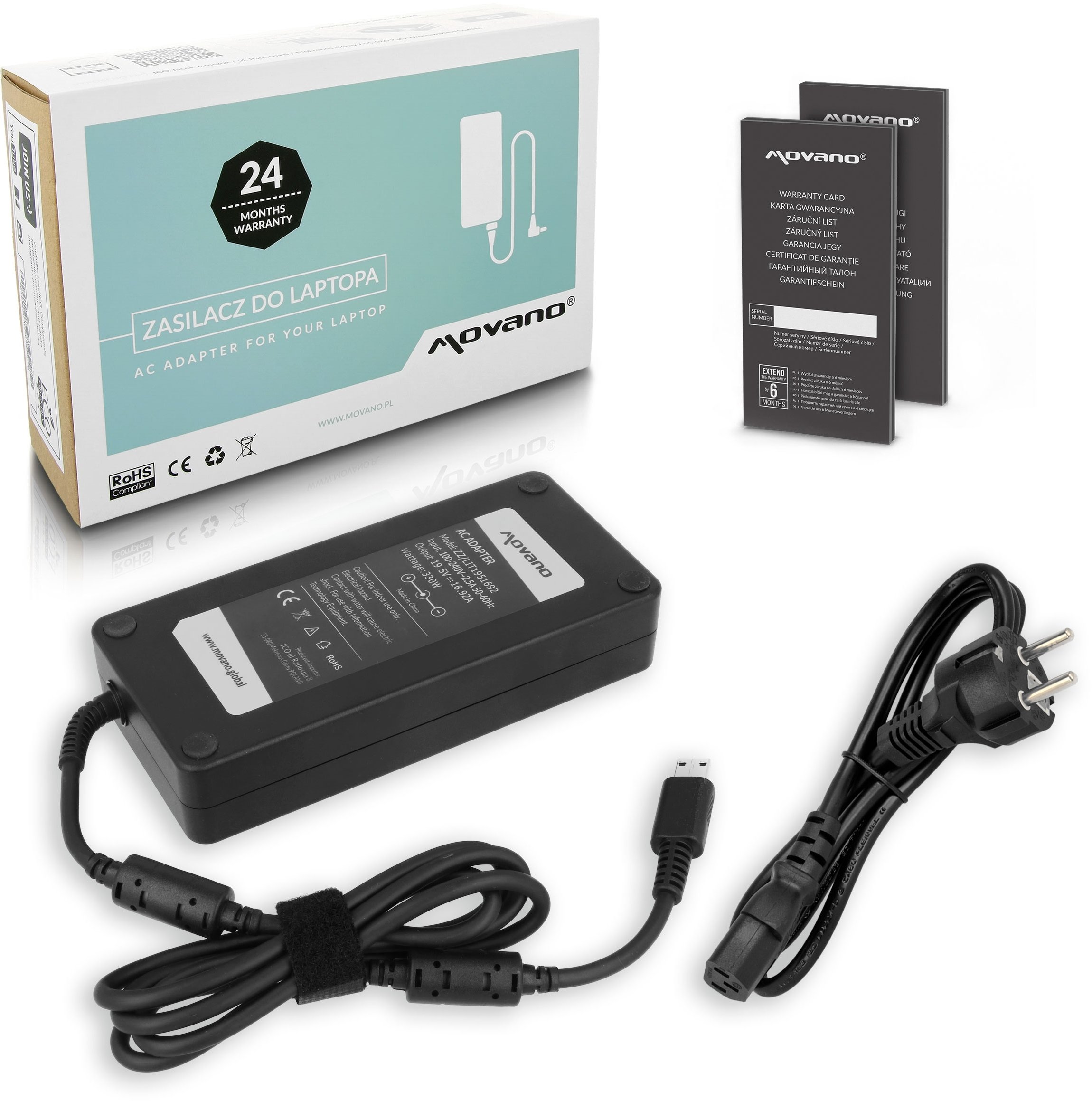 Zasilacz do laptopa Movano Zasilacz 19.5V 16.92a (USB) 330W do MSI