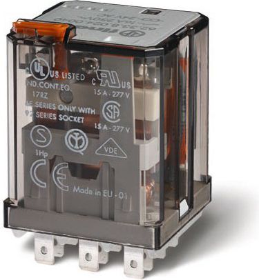 Finder Przekaźnik 3P 16A 24V AC do gniazd lub Faston 187 przycisk testujący wskaźnik zadziałania (62.33.8.024.0040)