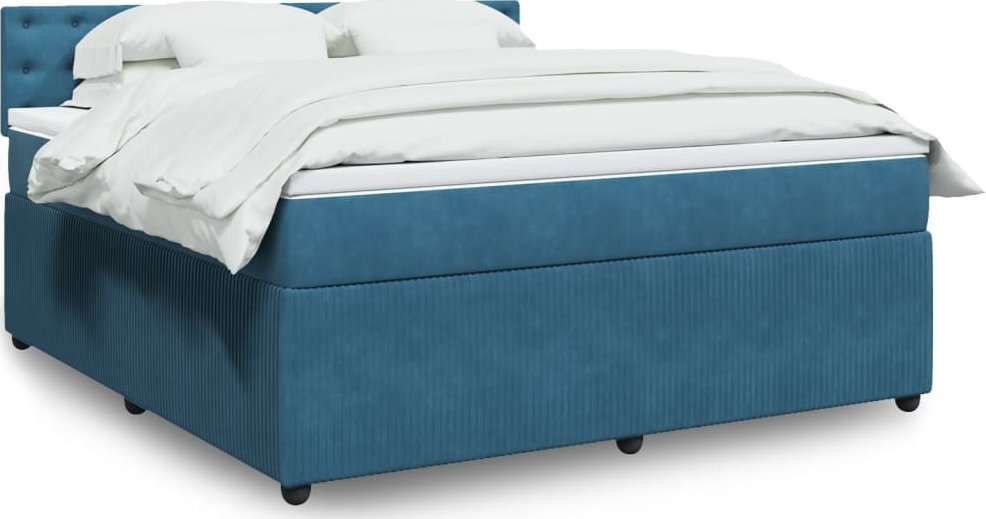 vidaXL Łóżko kontynentalne z materacem, niebieskie, 180x200cm, aksamit