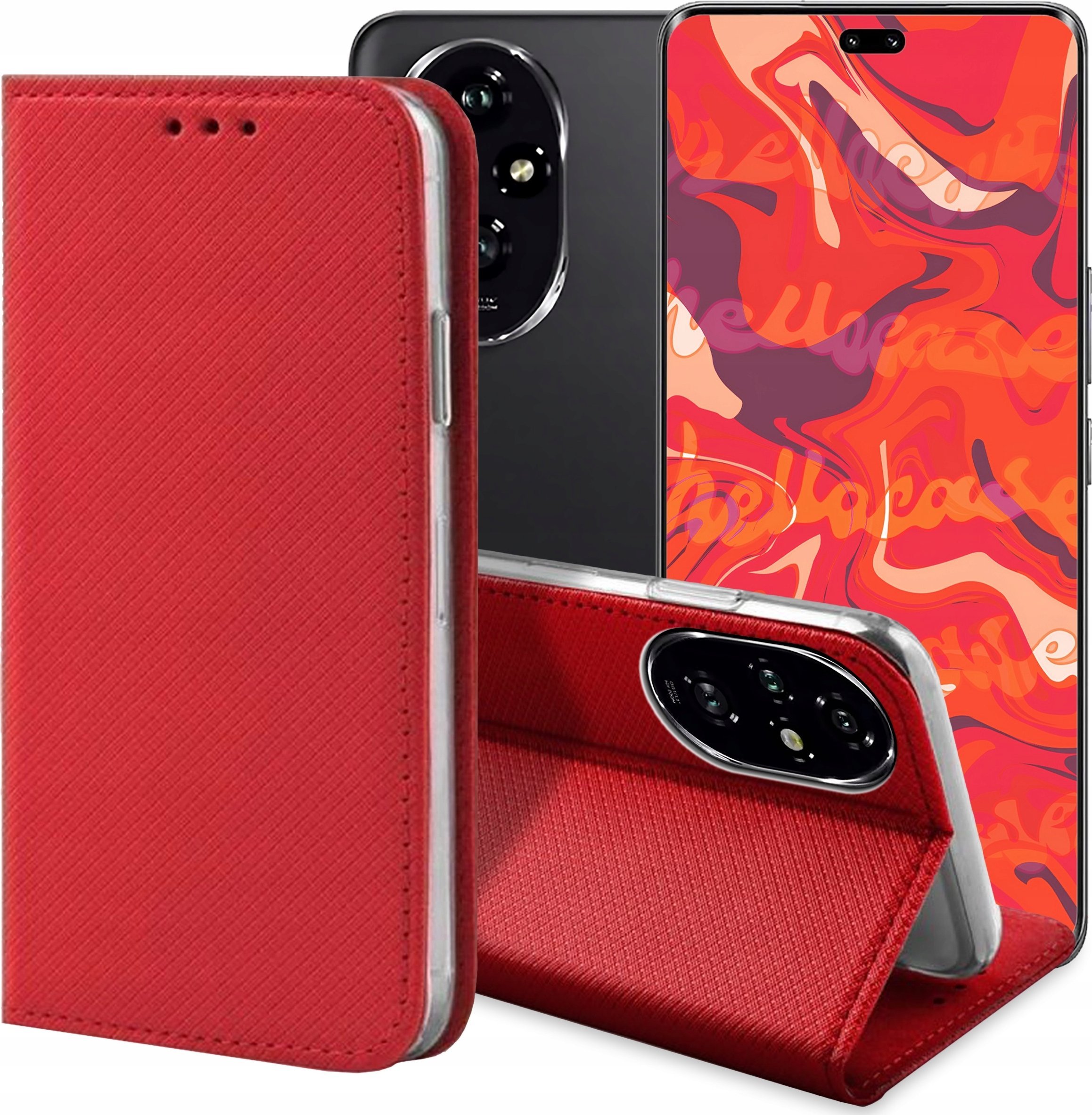 Hello Case ETUI Z KLAPKĄ DO Honor 200 Pro CZERWONE ZAMYKANE MAGNETYCZNE
