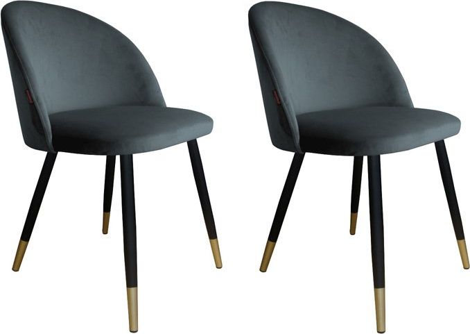 Atos Zestaw krzeseł CLAUDINE 1 BL VELVET GOLD 2 szt ciemno szare