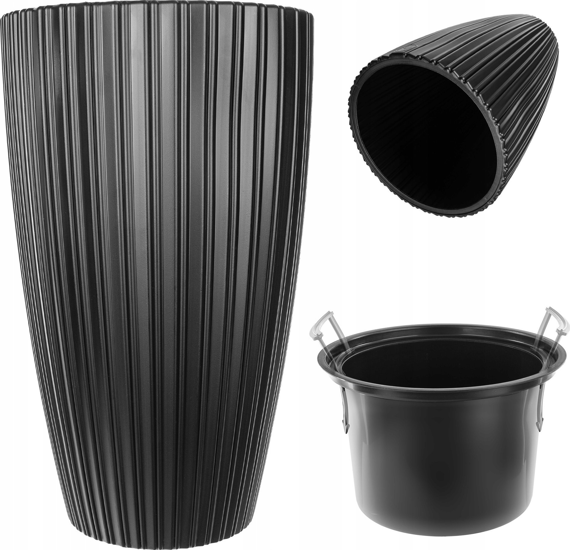 Kadax KADAX Doniczka Donica Na Kwiaty 30cm Osłonka Z Wkładem Kwietnik Plastikowa Czarny