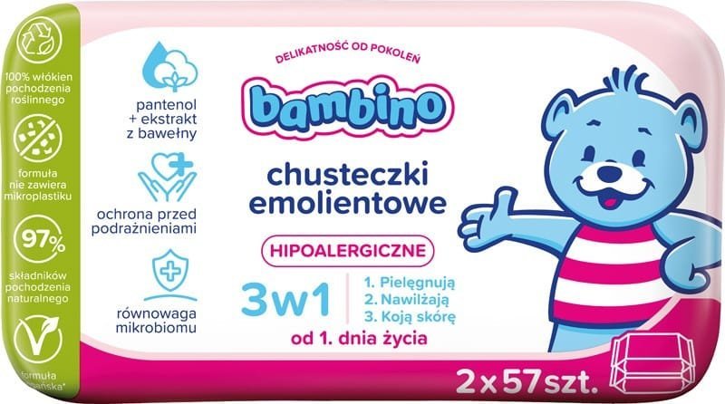 Nivea Chusteczki emolientowe 3w1 hipoalergiczne 2x57 szt.