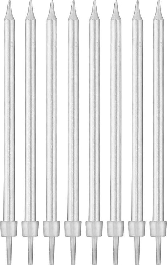 GoDan Świeczki urodzinowe srebrne - 10 cm - 8 szt. uniwersalny