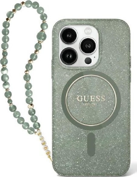 Guess Guess GUHMP16MHGCRELSA iPhone 16 Plus 6.7" zielony/green hardcase IML Glitter With Pearl Strap MagSafe