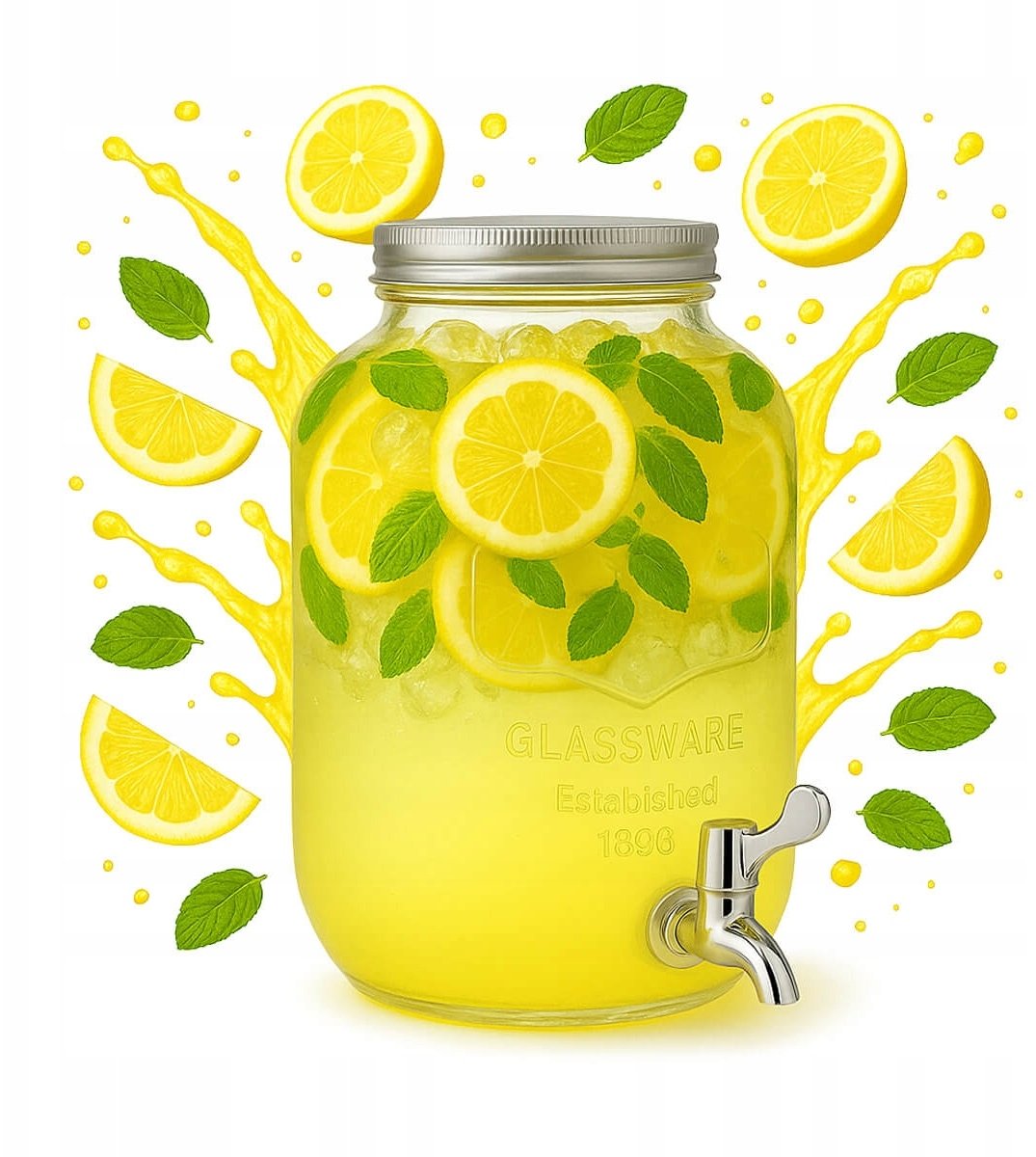 SŁÓJ Szklany z Kranem 4L z Metalową Zakrętką na Lemoniadę Grill Napoje Wodę