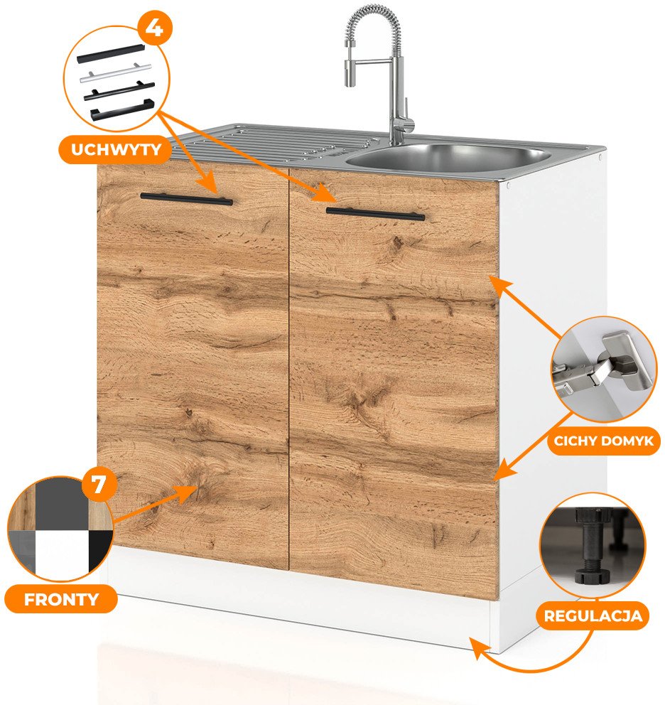 szafka kuchenna stojąca drewniana pod zlew modułowa 80cm spremium dąb wotan
