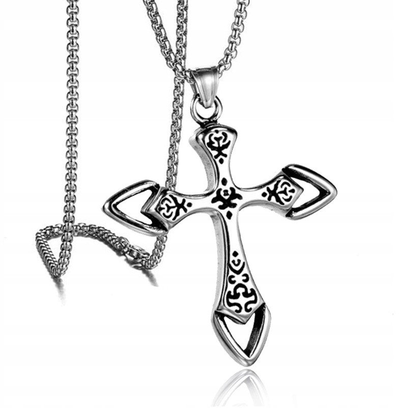 NASZYJNIK Srebrny Łańcuszek Stal KRZYŻYK 344