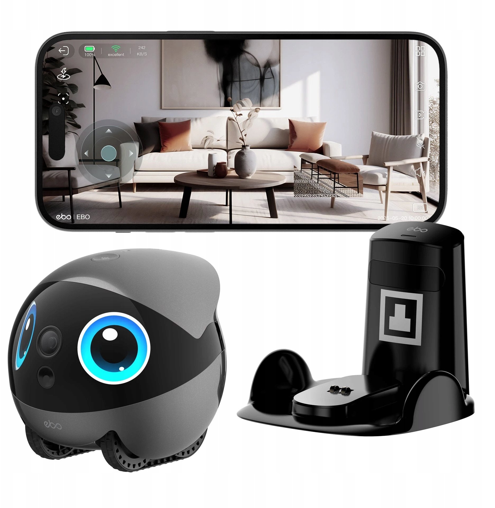 EnaBot - EBO AIR 2 Plus - domowy robot towarzyszący z funkcją monitoringu i rozmów video (szary)