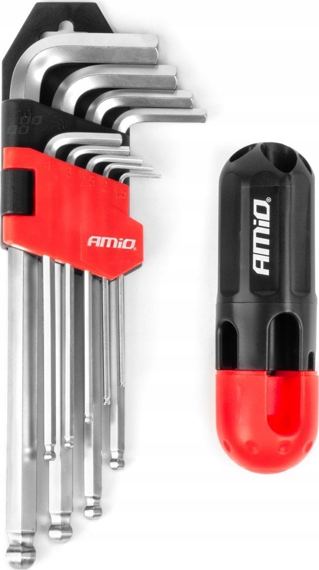 Klucze imbusowe hex z kulką długie imbusy zestaw crv 9 szt. amio-04302