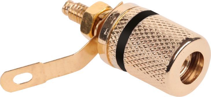 Gniazdo bananowe montażowe czarne złote metal