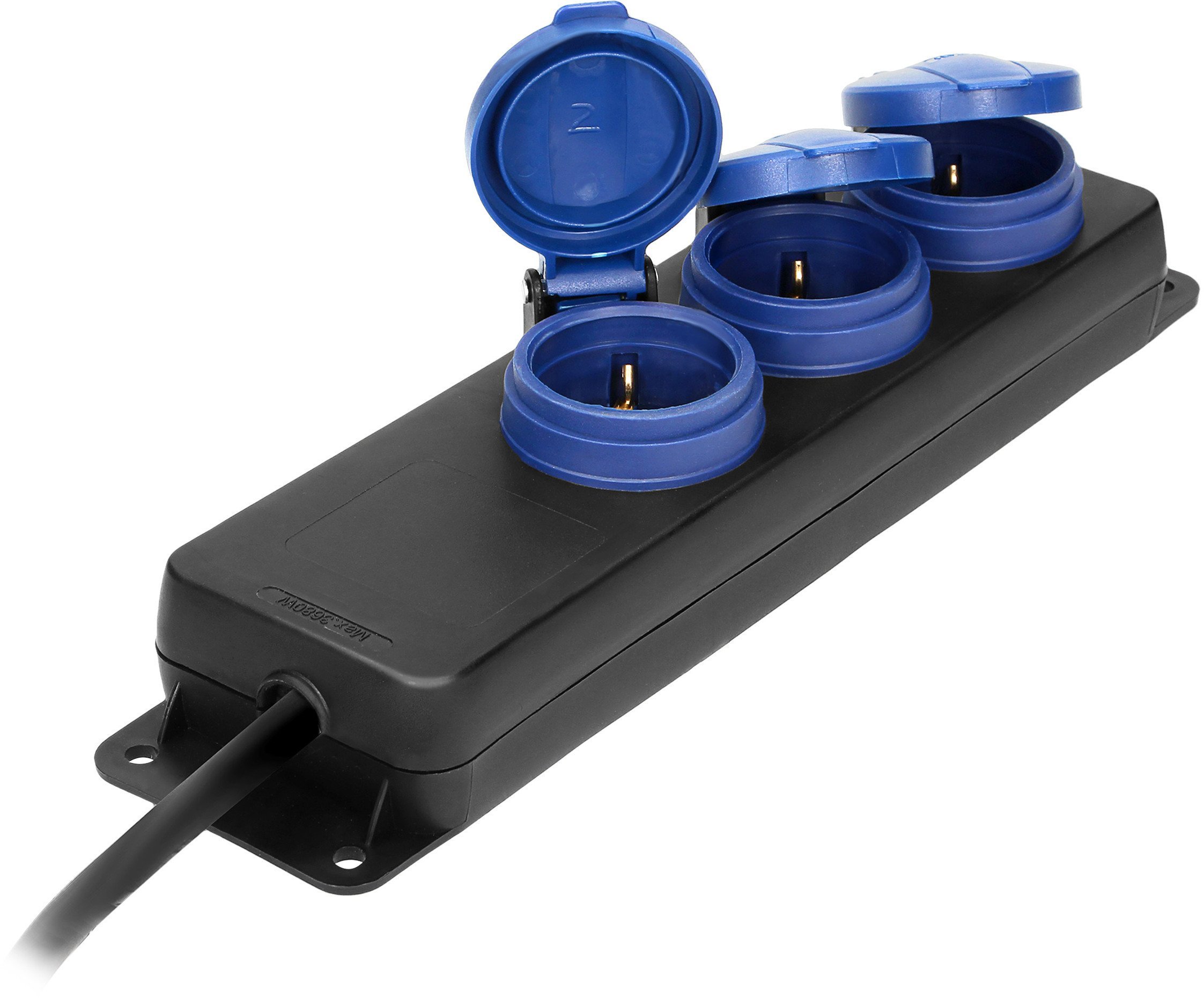 Przedłużacz warsztatowy bryzgoszczelny IP44, 3 gniazda 2P+Z schuko, przewód gumowy, H05RR-F 3x1,5mm?, długość 3m