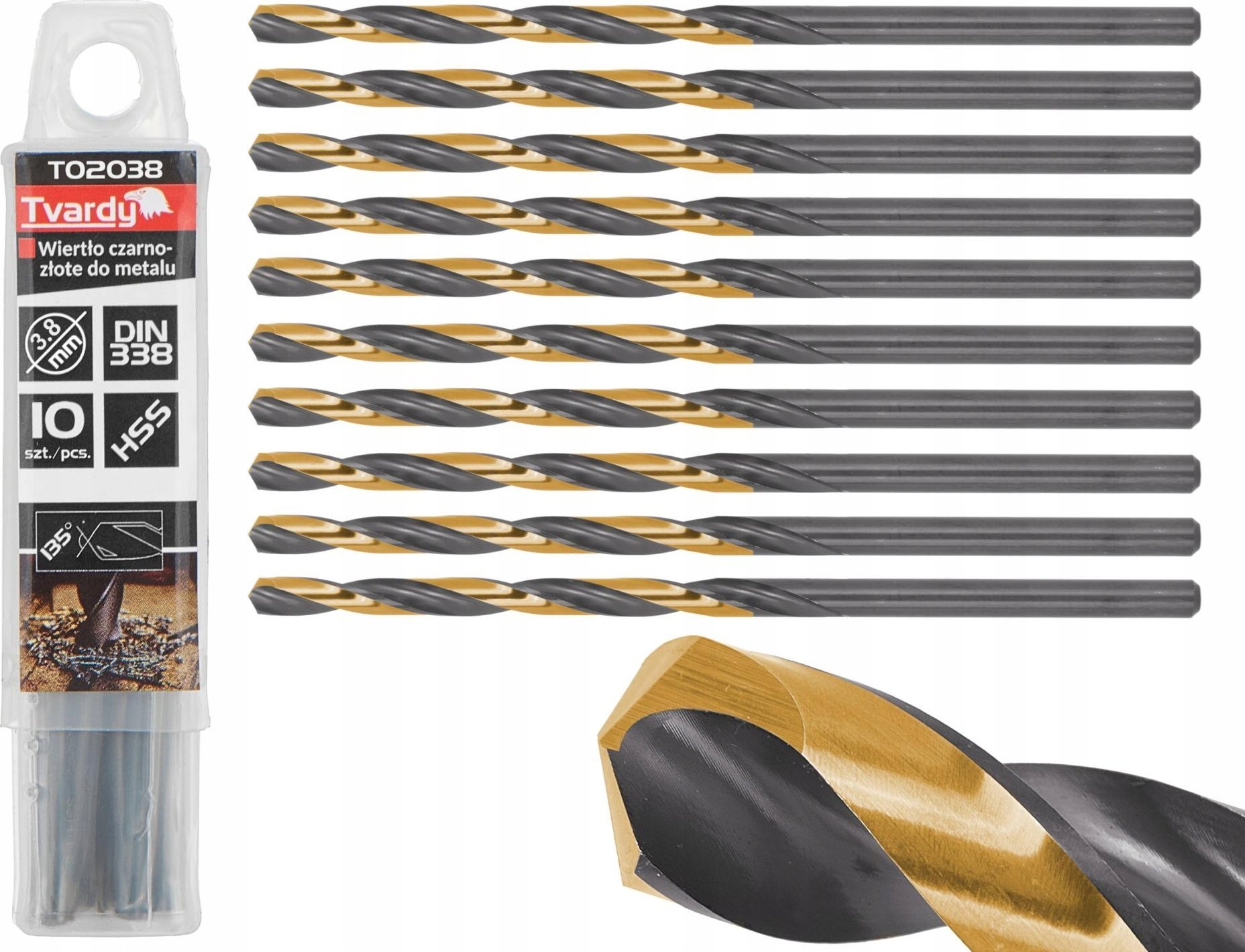 Wiertło Tvardy Wiertło czarno-złote do metalu HSS 3.80mm (10/250/1500)