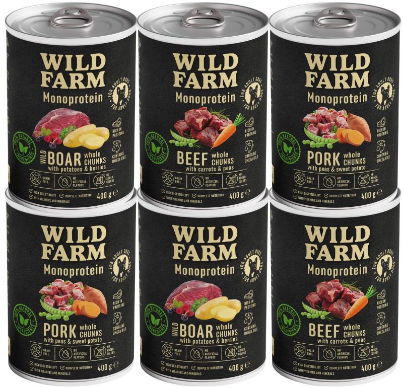 WILD FARM Monoprotein Mix Smaków 6x400g hipoalergiczna karma dla psa
