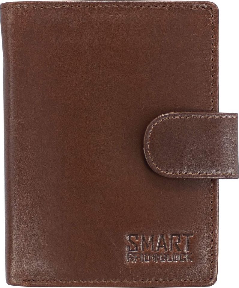 KORUMA Portfel Skórzany Męski Zapinany RFID na Karty Monety Ochrona Brązowy Uniwersalny
