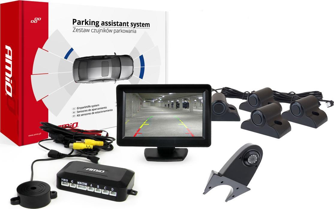 AMiO Zestaw czujników parkowania tft01 4,3" z kamerą hd-502-ir 4 sensory czarne truck