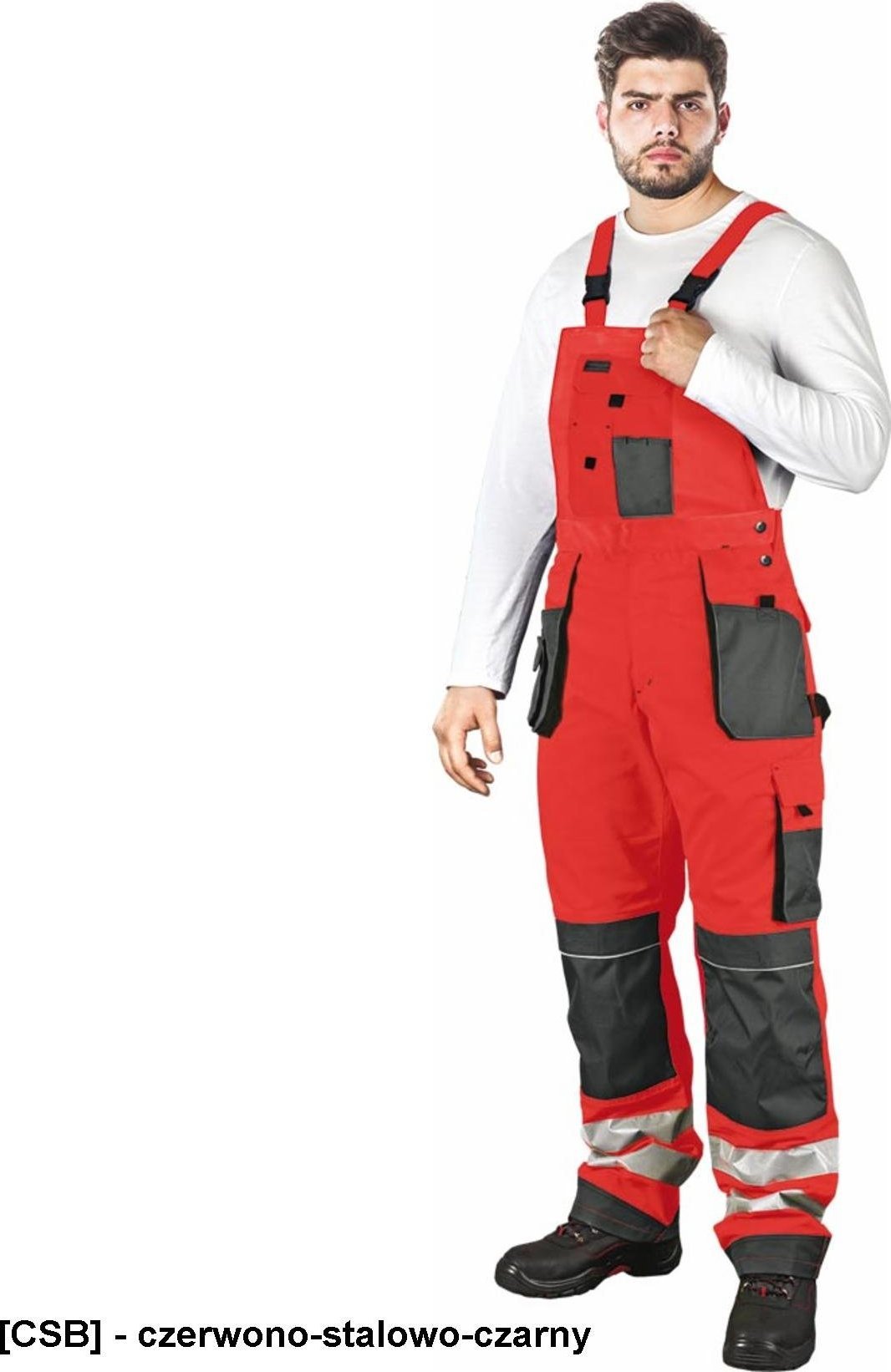 R.E.I.S. LH-FMNX-B - OSTRZEGAWCZE SPODNIE OCHRONNE OGRODNICZKI - czerwono-stalowo-czarny 56