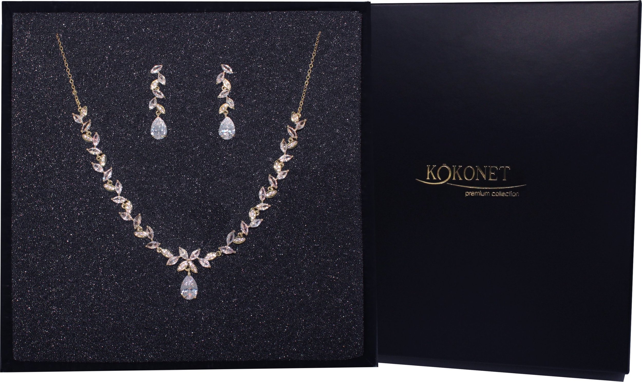 KOKONET Ozdobny KOMPLET biżuterii kolia kolczyki listki boho glam elegancki ZŁOTY