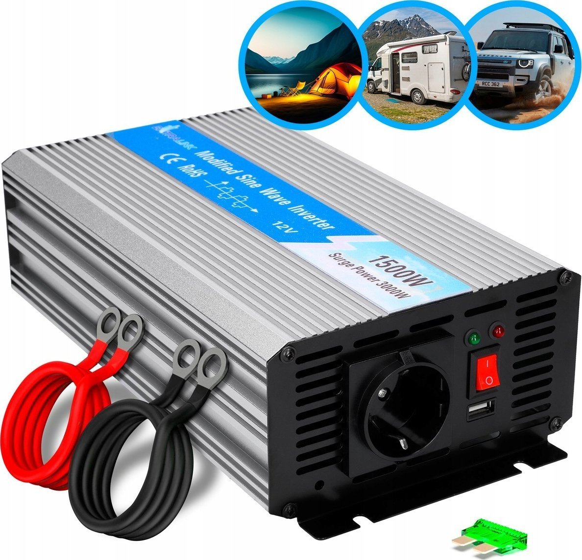 Extralink OPIP-1500W | Przetwornica napięcia | samochodowa 12V, 1500W czysty sinus