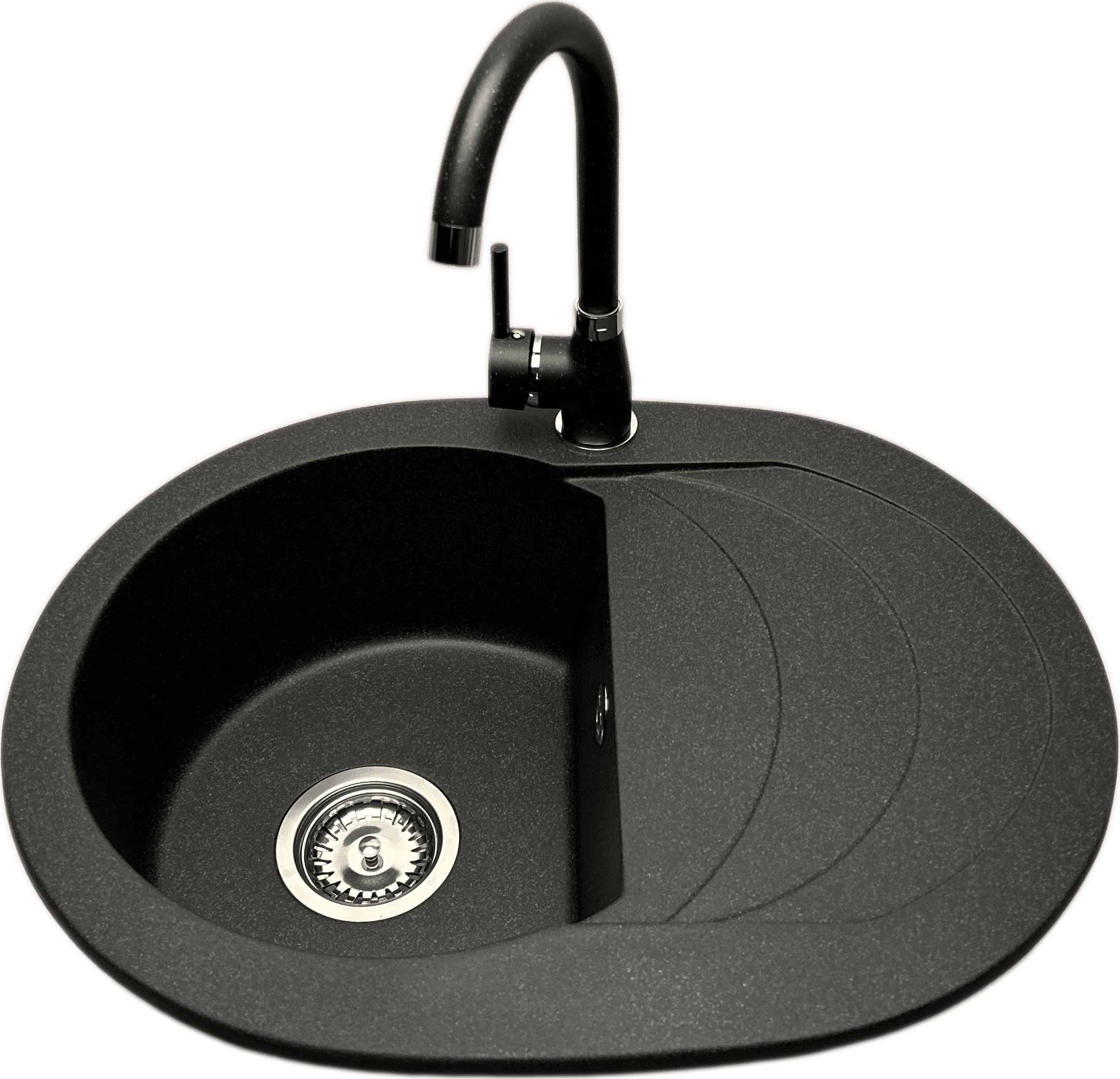 Zlewozmywak PREHNIT Zlewozmywak jednokomorowy z ociekaczem VIGOR grafit z prawym ociekaczem + bateria NOON